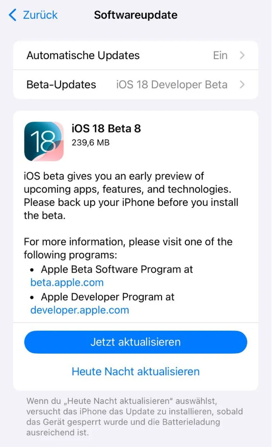 武江苹果手机维修分享苹果 iOS / iPadOS 18 开发者预览版 Beta 8 发布 